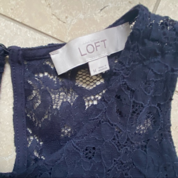 LOFT Off the Shoulder Lace Top Navy Medium - Picture 5 of 6